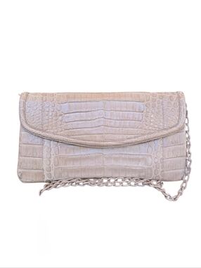 Nancy Gonzalez Genuine Crocodile Taupe Leather Convertible Crossbody Clutch